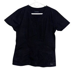 Landau Black V-Neck Short Sleeve Medical Scrub Top S
